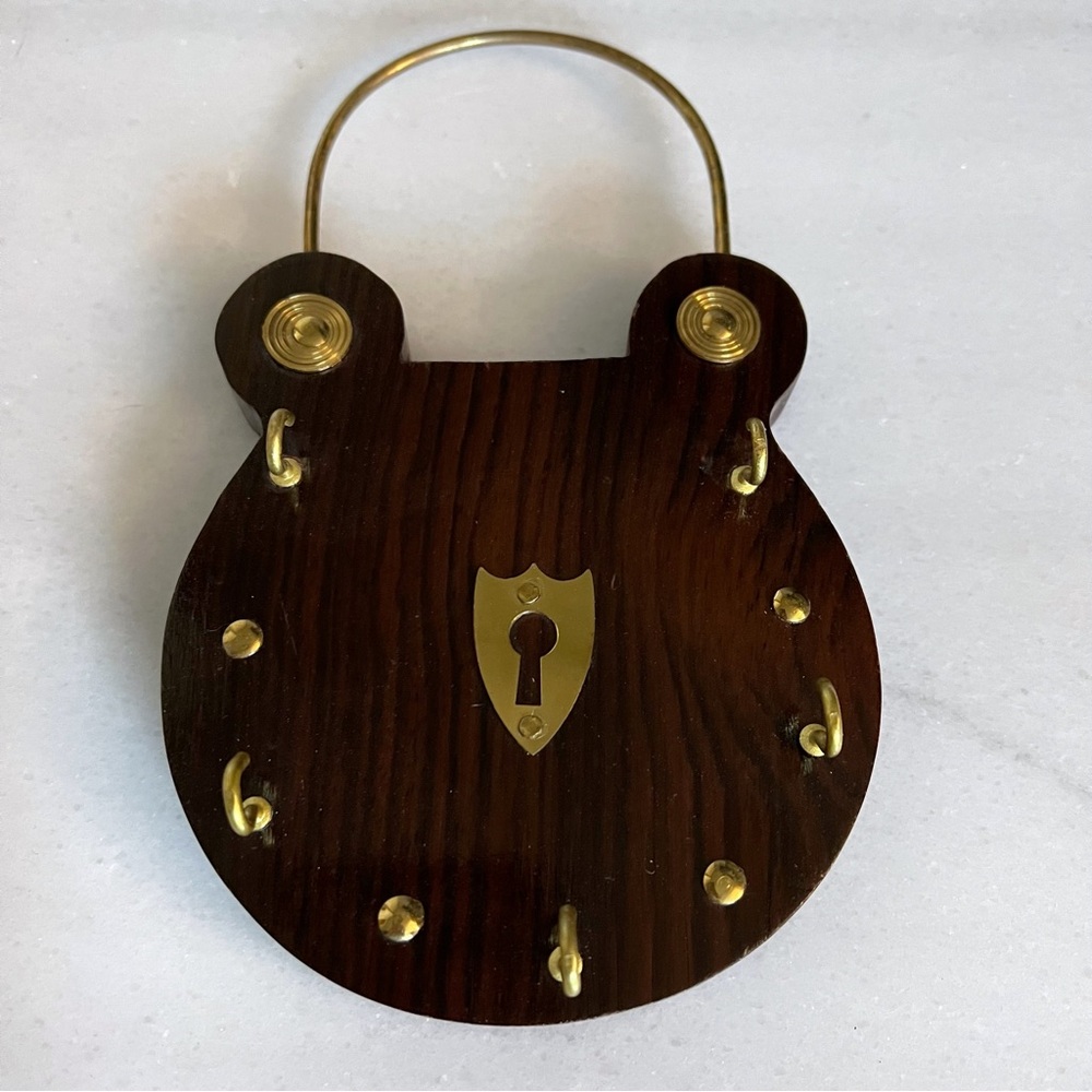 Wood & Brass Color Key Hanger Hook Storage Home Decor